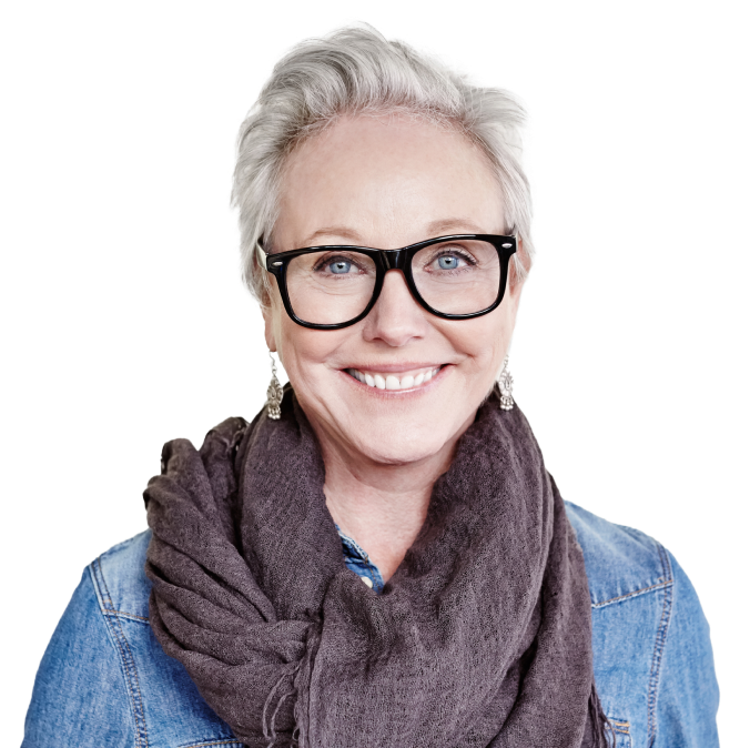 A woman smiling